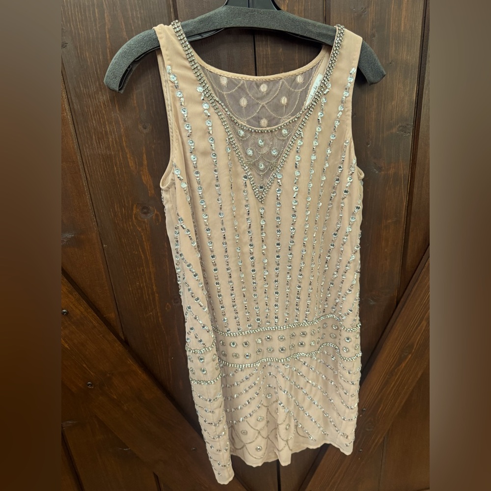 Phoebe - Gatsby style dress size 4. Sparkles, fun, easy wearing nude dress